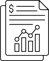 A green document with a graph and dollar sign on it.